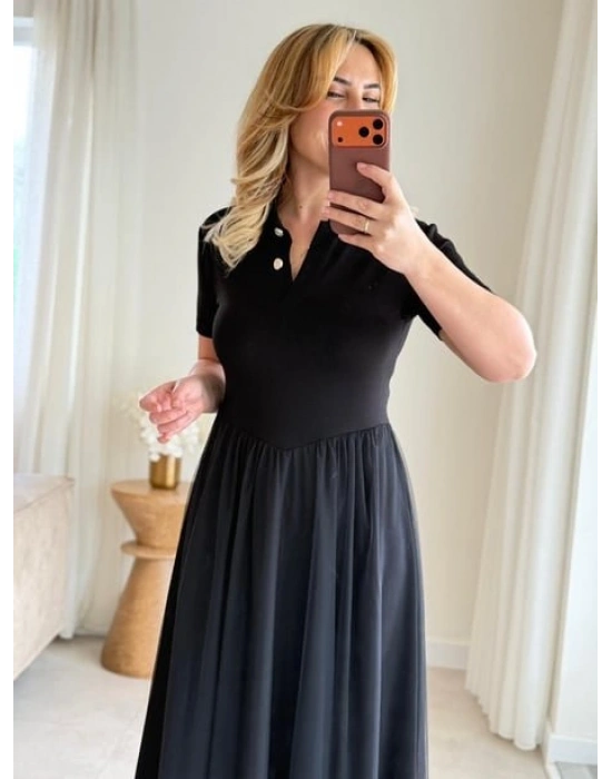 Kadın Tül Etekli Viskon Elbise