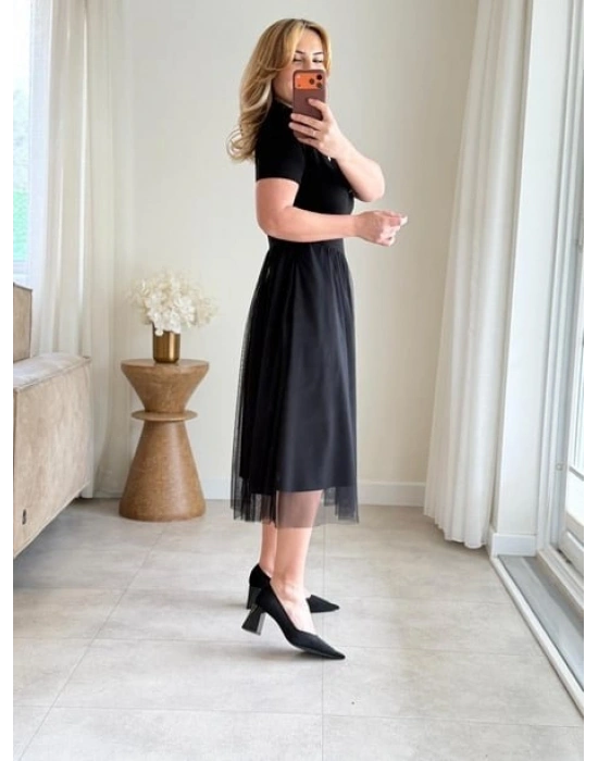 Kadın Tül Etekli Viskon Elbise