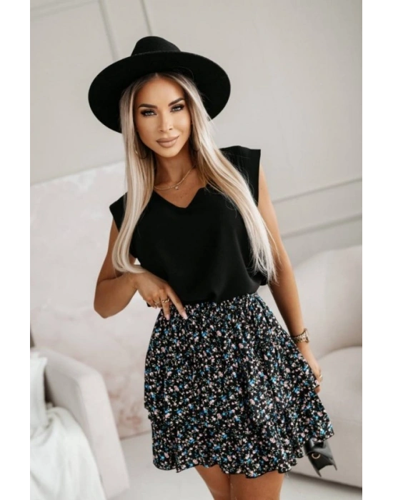 Kadın üst Sandy Kumaş Bluz, Alt çiçek Desenli Süprem Kumaş Etek Ikili Takım