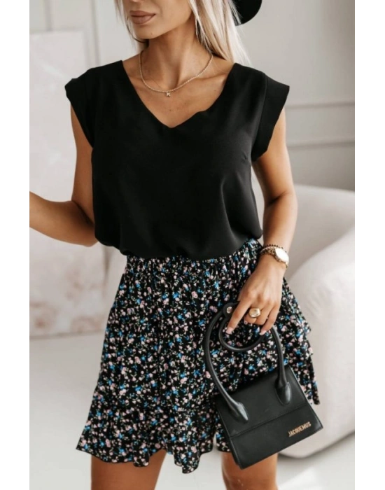 Kadın üst Sandy Kumaş Bluz, Alt çiçek Desenli Süprem Kumaş Etek Ikili Takım