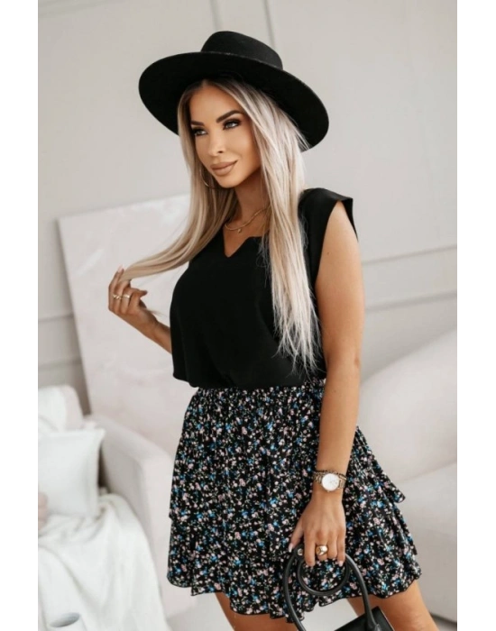 Kadın üst Sandy Kumaş Bluz, Alt çiçek Desenli Süprem Kumaş Etek Ikili Takım