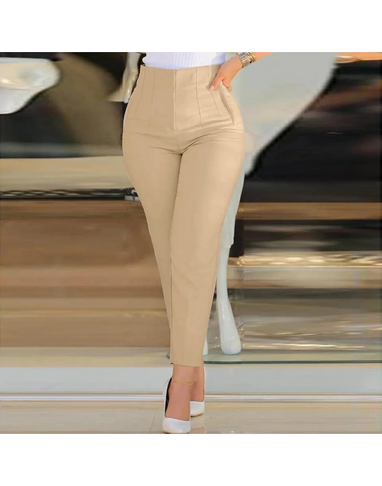 Kadın üste Oturan Paçası Bilek üzerinde Biten Krep Kumaş Pantolon  (S)   (5XL)