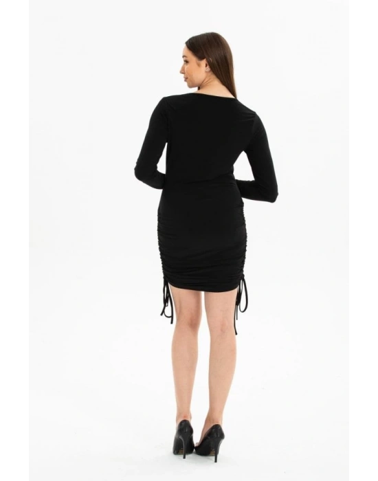 Kadın Uzun Kol Büzgü Detaylı andy Kumaş Ayarlanabilir Boy Fırsat Ürün Elbise