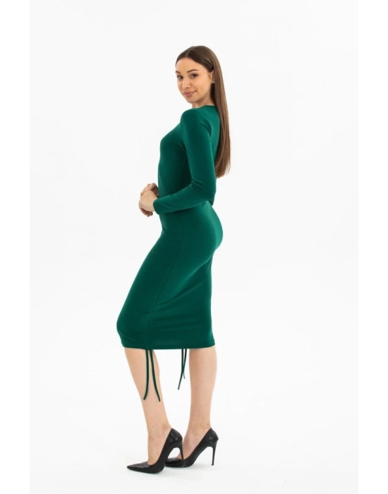 Kadın Uzun Kol Büzgü Detaylı Sandy Kumaş Ayarlanabilir Boy Fırsat Ürün Elbise