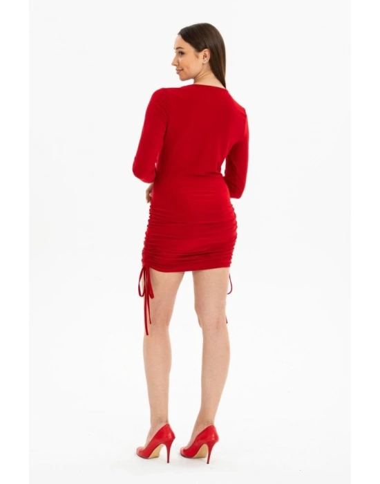 Kadın Uzun Kol Büzgü Detaylı andy Kumaş Ayarlanabilir Boy Fırsat Ürün Elbise