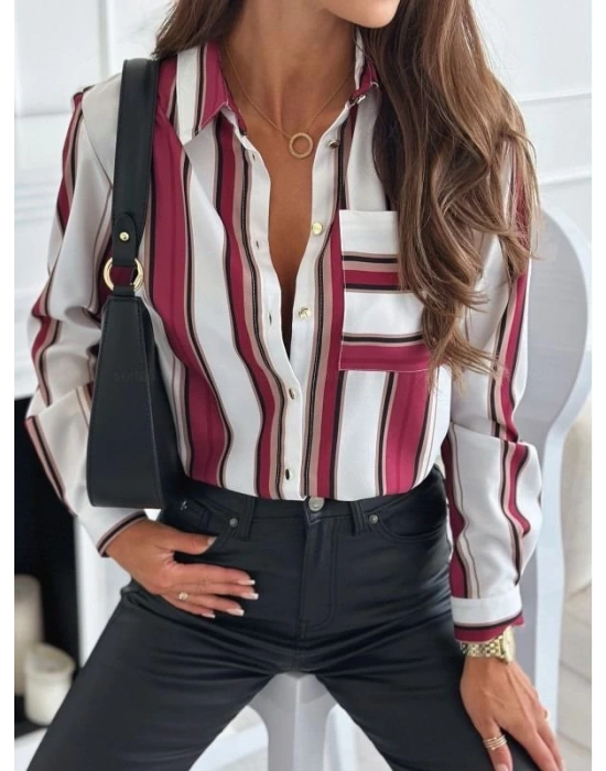 Kadın Uzun Kol Cep Detay Dijital Baskılı Mosskrep Kumaş Gömlek