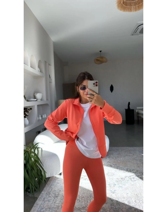 Kadın Uzun Kol Fermuar Detay Ceket Ve Yüksek Bel Toparlayıcı Tayt Ikili Takım