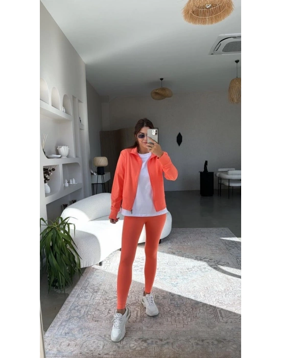 Kadın Uzun Kol Fermuar Detay Ceket Ve Yüksek Bel Toparlayıcı Tayt Ikili Takım