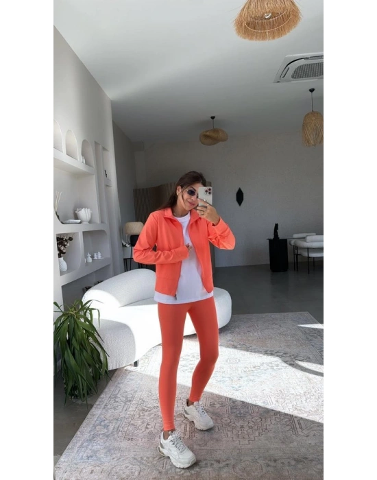 Kadın Uzun Kol Fermuar Detay Ceket Ve Yüksek Bel Toparlayıcı Tayt Ikili Takım