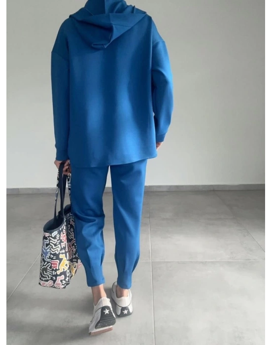 Kadın Uzun Kol V Yaka Kapüşon Detay Sweat Ve Yüksel Bel Eşofman Ikili Takım