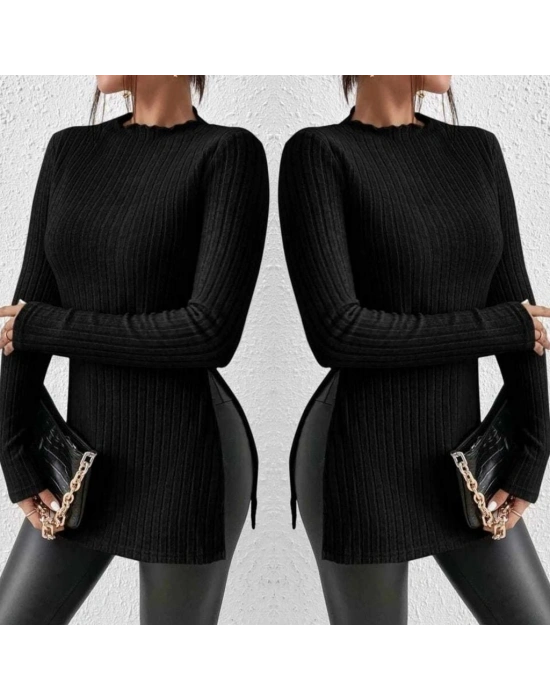 Kadın Uzun Kol Yandan Yırtmaç Detaylı Triko Bluz