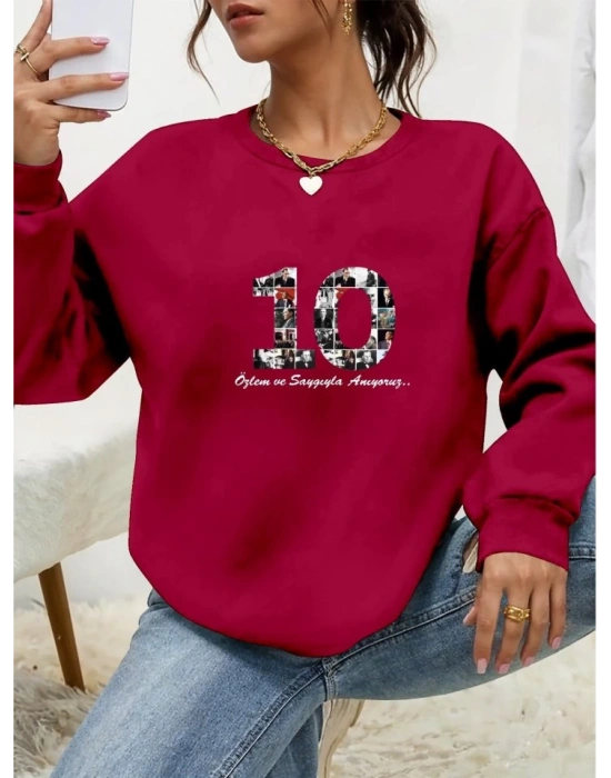 Kadın Uzun Kollu 10 Kasım Atatürkü Anma Gününe Özel Viskon İki İplik Kumaş Sweat