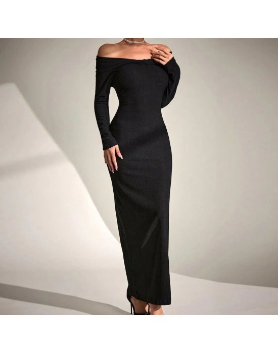 Kadın Uzun Kollu adonna Yaka Bürümcük Kumaş axi Boy Elbise