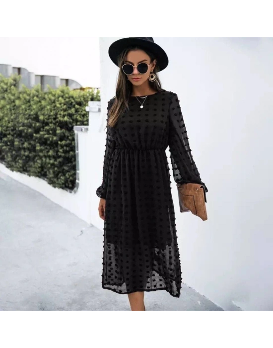 Kadın Uzun Kollu Astar Detay Fırsat ürün Ponpon şifon Elbise