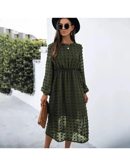 Kadın Uzun Kollu Astar Detay Fırsat ürün Ponpon şifon Elbise