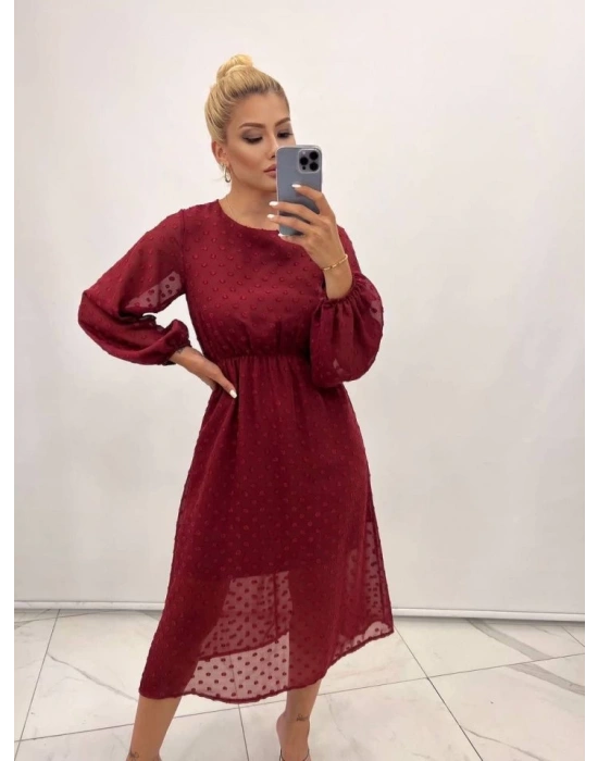 Kadın Uzun Kollu Astar Detay Fırsat ürün Ponpon şifon Elbise