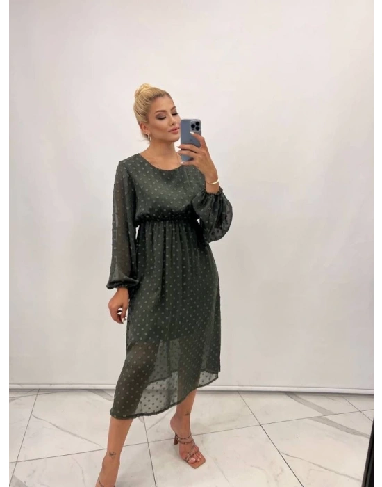 Kadın Uzun Kollu Astar Detay Fırsat ürün Ponpon şifon Elbise