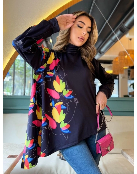 Kadın Uzun Kollu Balıkçı Yaka Asimetrik Kesim Dalgıç Kumaş Bluz