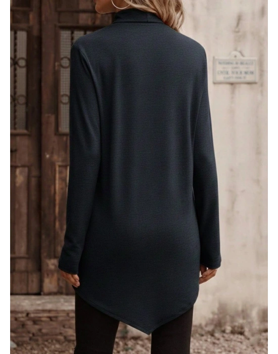 Kadın Uzun Kollu Balıkçı Yaka Asimetrik Kesim Detaylı Antrasit Yün Viskon Bluz