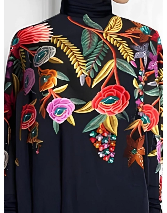 Kadın Uzun Kollu Balıkçı Yaka Asimetrik Kesim Mikro Bluz