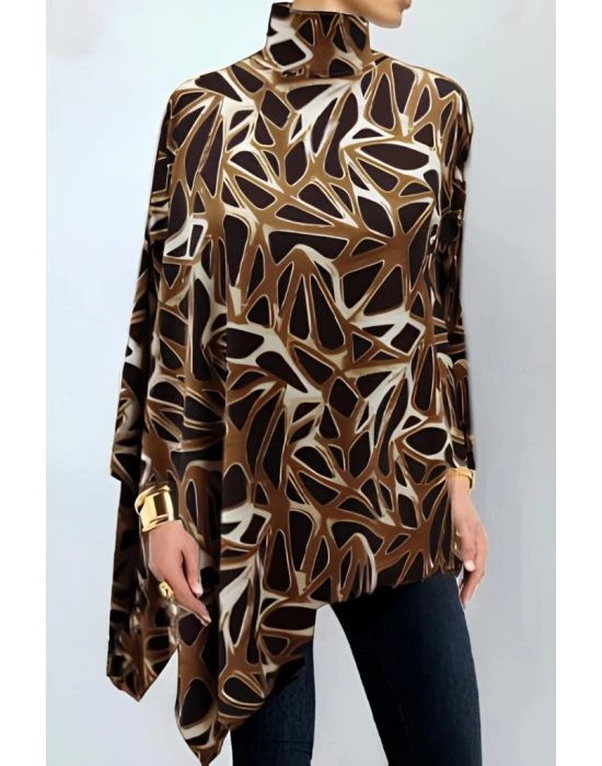 Kadın Uzun Kollu Balıkçı Yaka Asimetrik Kesim Salaş Bluz