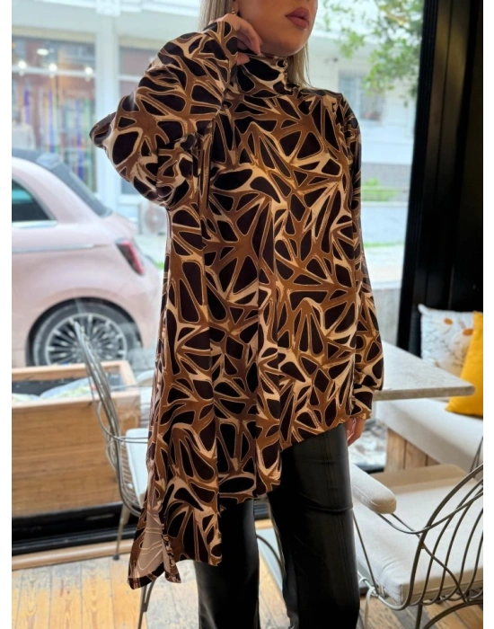 Kadın Uzun Kollu Balıkçı Yaka Asimetrik Kesim Salaş Bluz