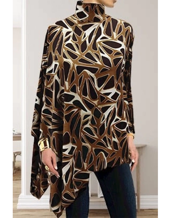 Kadın Uzun Kollu Balıkçı Yaka Asimetrik Kesim Salaş Bluz