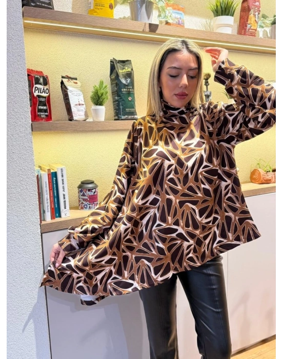 Kadın Uzun Kollu Balıkçı Yaka Asimetrik Kesim Salaş Bluz