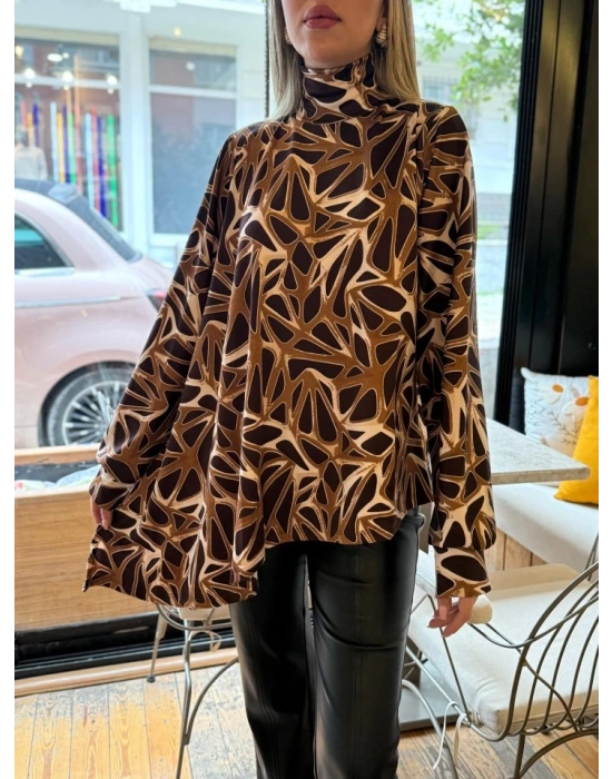 Kadın Uzun Kollu Balıkçı Yaka Asimetrik Kesim Salaş Bluz