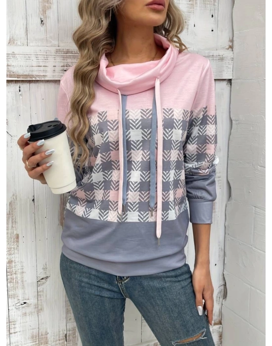 Kadın Uzun Kollu Balıkçı Yaka Bağcıklı Desenli şardonlu Dalgıç Bluz