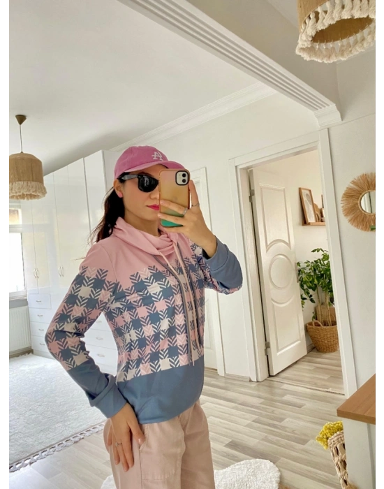 Kadın Uzun Kollu Balıkçı Yaka Bağcıklı Desenli şardonlu Dalgıç Bluz