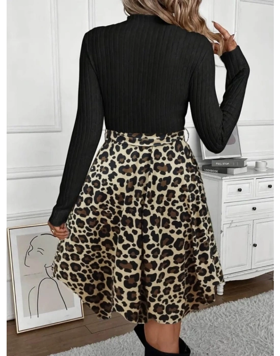 Kadın Uzun Kollu Balıkçı Yaka Belden Bağlamalı üst Kaşkorse Eteği Dalgıç Elbise