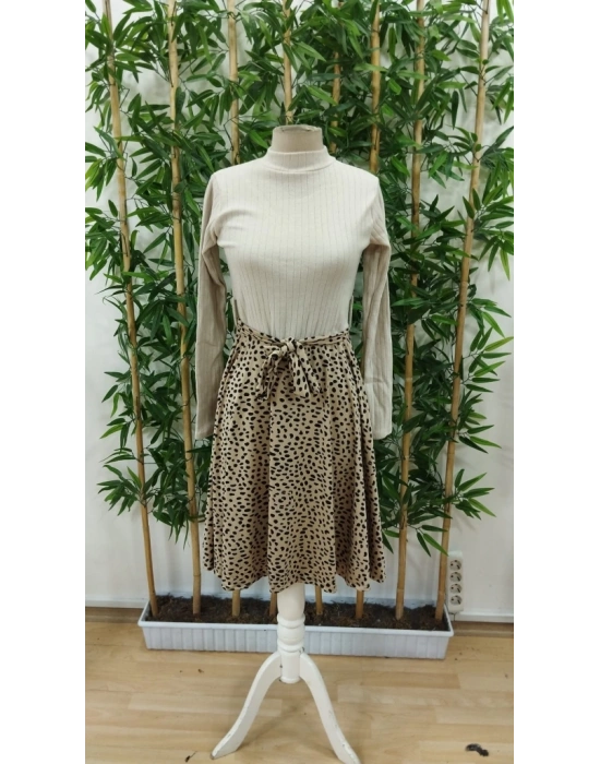 Kadın Uzun Kollu Balıkçı Yaka Belden Bağlamalı üst Kaşkorse Eteği Dalgıç Elbise