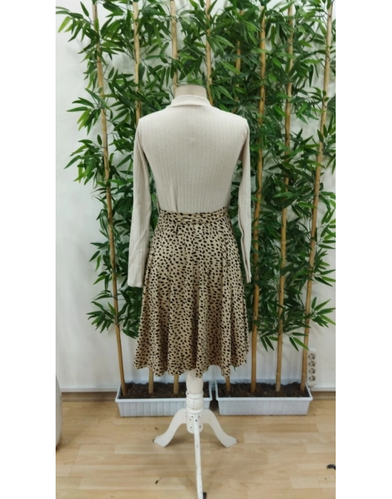 Kadın Uzun Kollu Balıkçı Yaka Belden Bağlamalı üst Kaşkorse Eteği Dalgıç Elbise