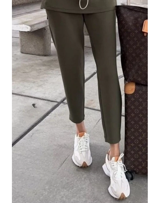 Kadın Uzun Kollu Balıkçı Yaka Belden Lastikli Modal Bluz Ve Pantolon Ikili Takım