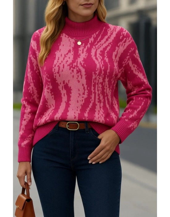 Kadın Uzun Kollu Balıkçı Yaka çok Renkli Triko Bluz