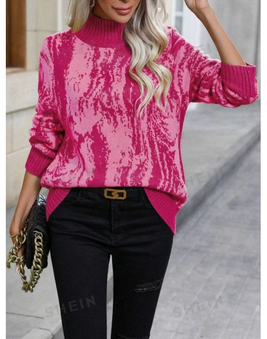 Kadın Uzun Kollu Balıkçı Yaka çok Renkli Triko Bluz