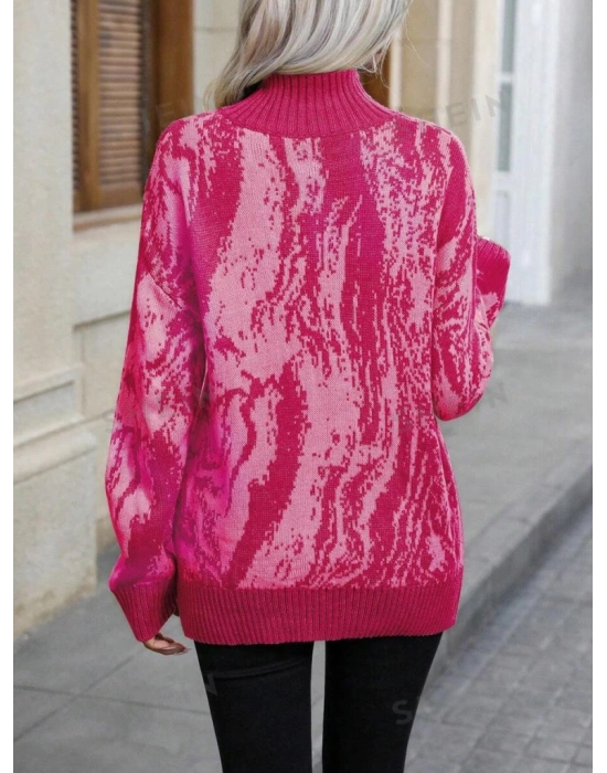 Kadın Uzun Kollu Balıkçı Yaka çok Renkli Triko Bluz