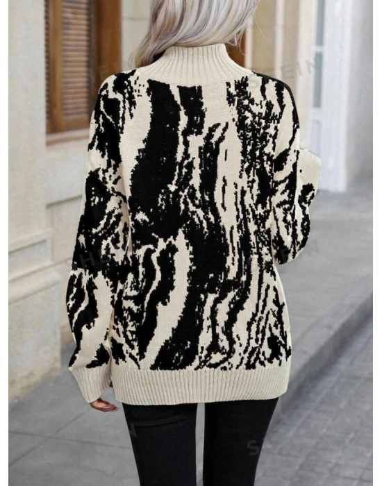 Kadın Uzun Kollu Balıkçı Yaka çok Renkli Triko Bluz