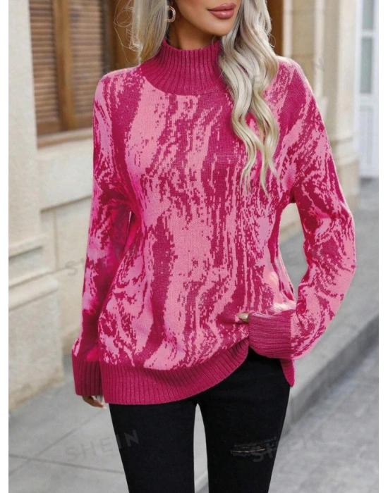 Kadın Uzun Kollu Balıkçı Yaka çok Renkli Triko Bluz