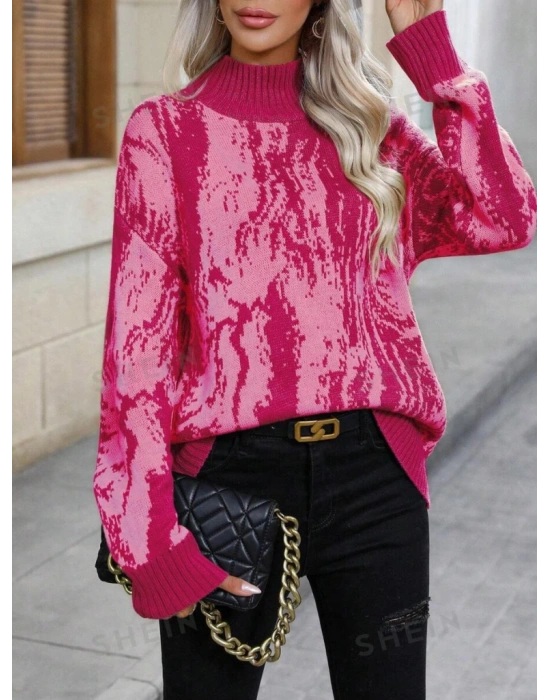 Kadın Uzun Kollu Balıkçı Yaka çok Renkli Triko Bluz