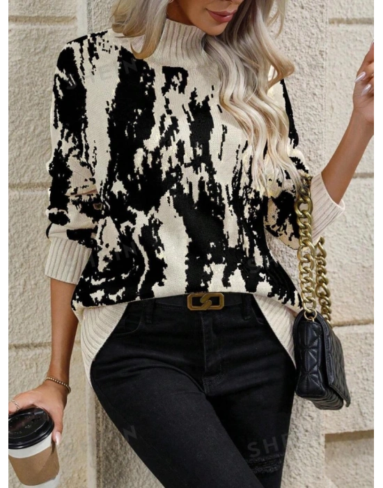 Kadın Uzun Kollu Balıkçı Yaka çok Renkli Triko Bluz