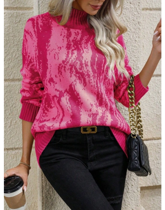 Kadın Uzun Kollu Balıkçı Yaka çok Renkli Triko Bluz