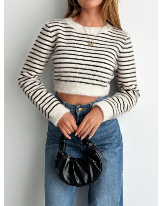 Kadın Uzun Kollu Balıkçı Yaka Crop Triko Bluz