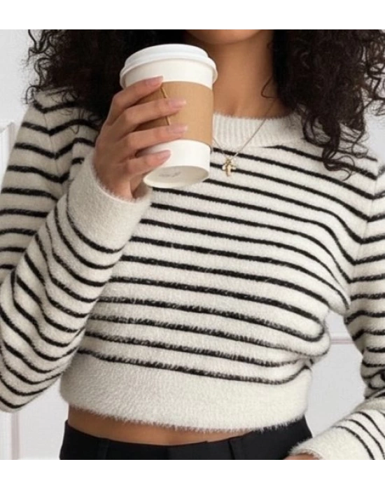 Kadın Uzun Kollu Balıkçı Yaka Crop Triko Bluz