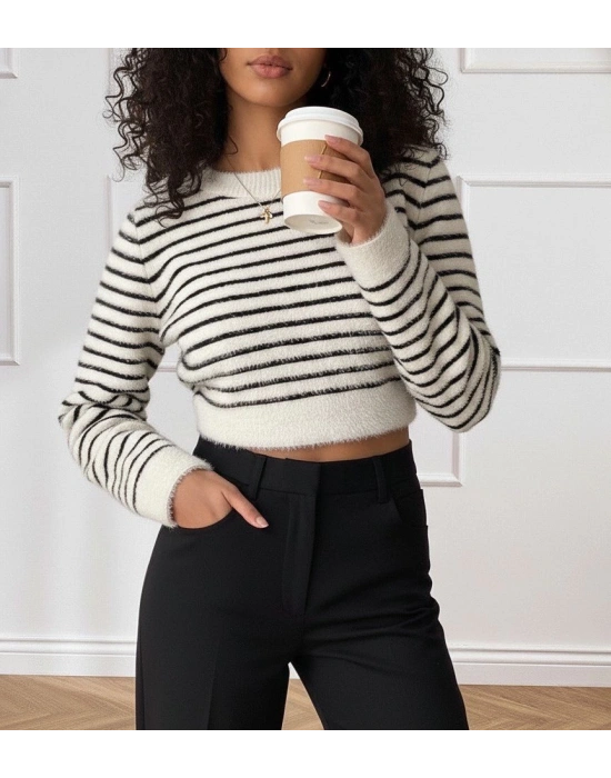 Kadın Uzun Kollu Balıkçı Yaka Crop Triko Bluz