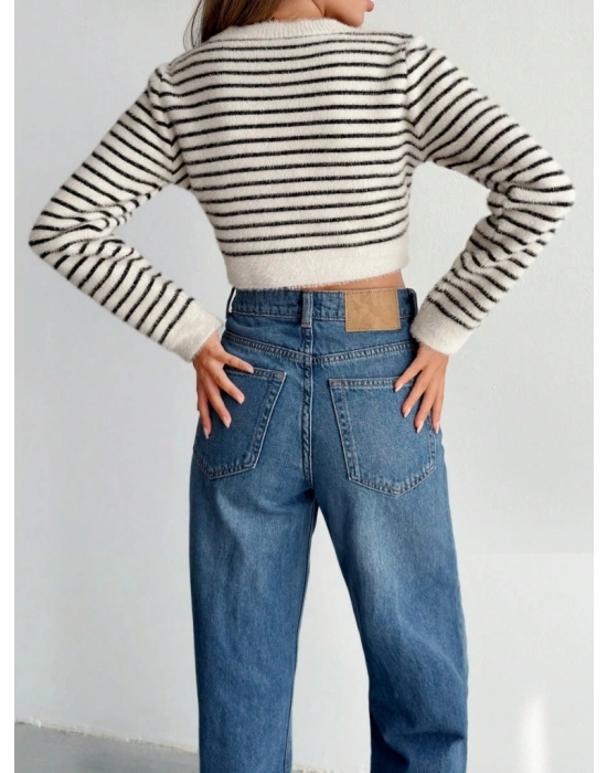 Kadın Uzun Kollu Balıkçı Yaka Crop Triko Bluz