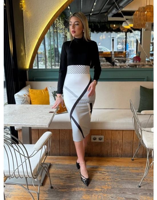 Kadın Uzun Kollu Balıkçı Yaka Dalgıç Midi Boy Elbise