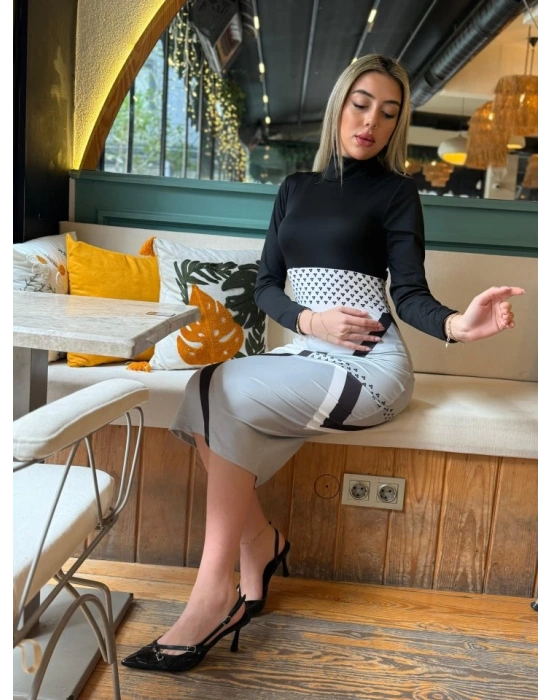 Kadın Uzun Kollu Balıkçı Yaka Dalgıç Midi Boy Elbise