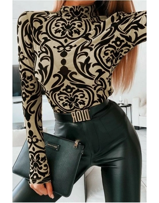 Kadın Uzun Kollu Balıkçı Yaka Desenli Sandy Bluz